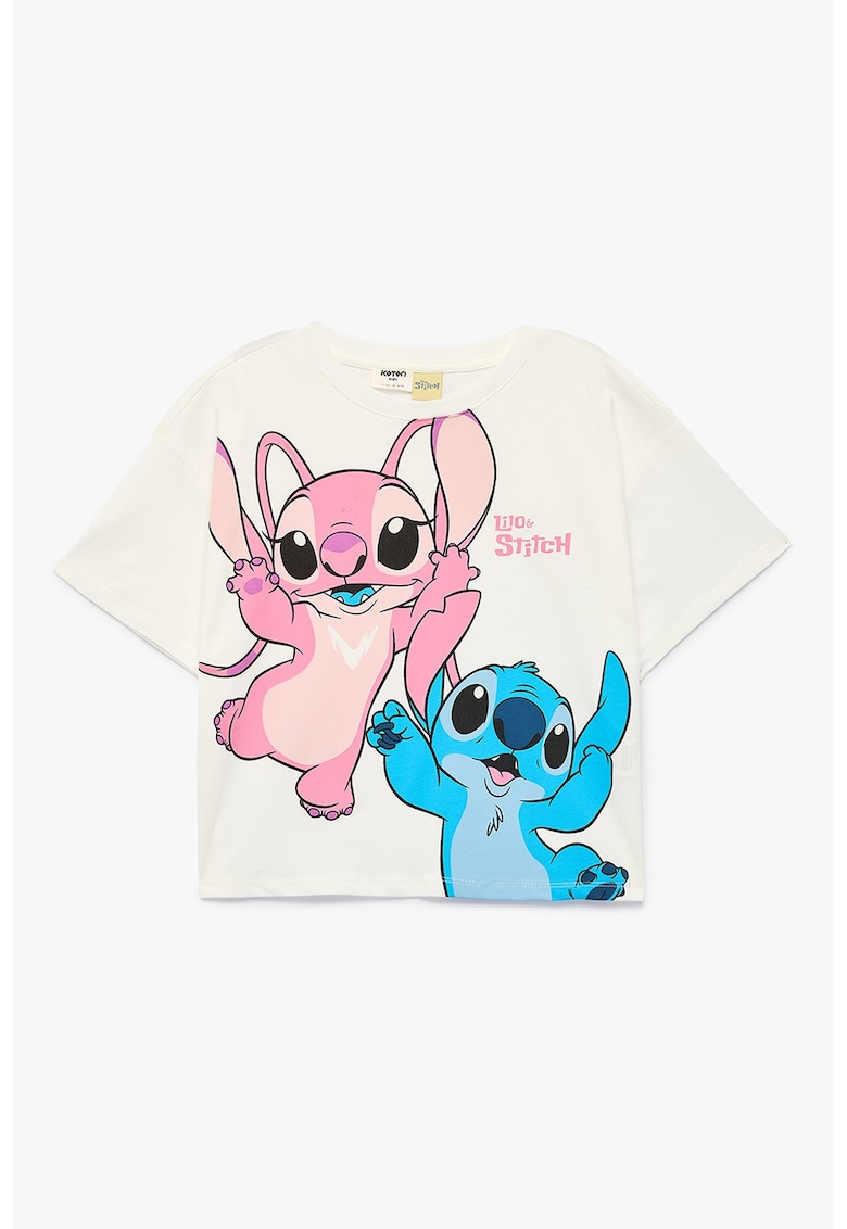 Tricou de bumbac cu imprimeu Stitch - Alb murdar/Roz