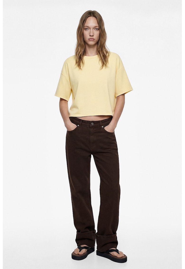 Tricou crop uni supradimensionat - Galben