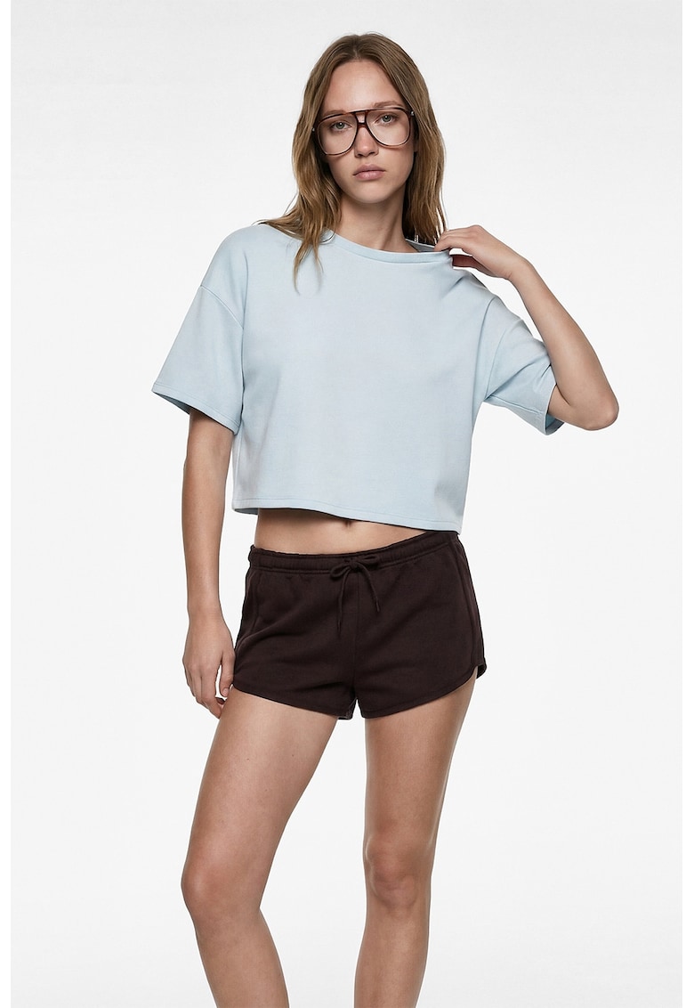 Tricou crop uni supradimensionat - Albastru deschis