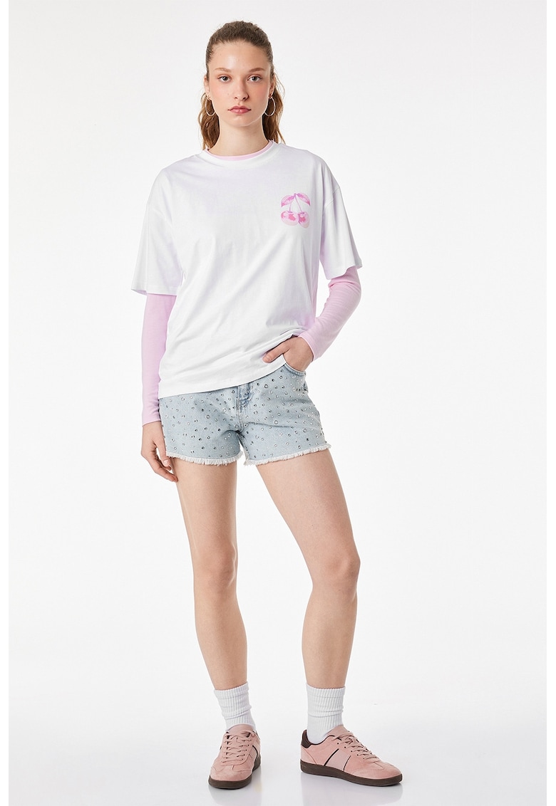 Tricou cu imprimeu text - Alb/Roz
