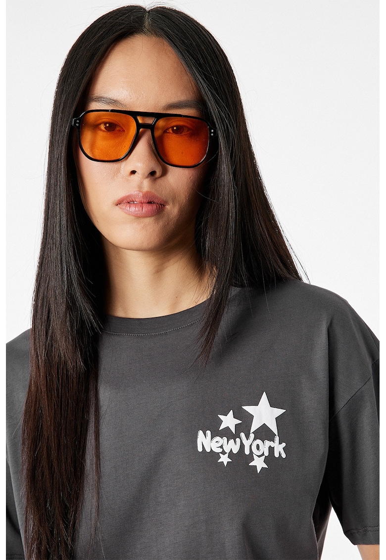Tricou cu imprimeu text - Gri antracit