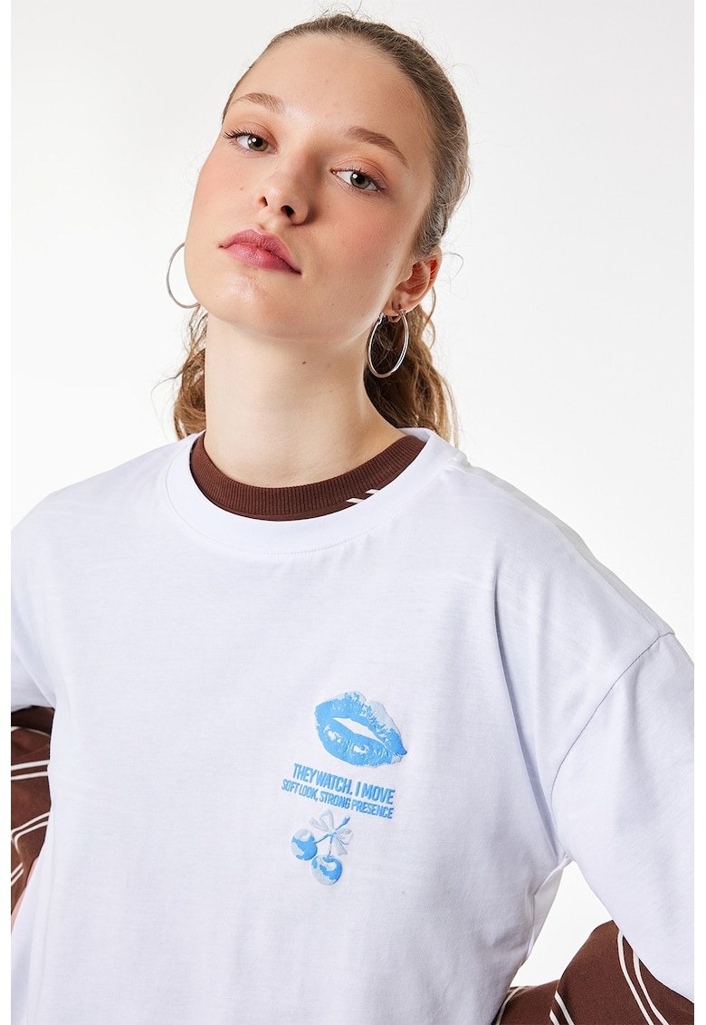 Tricou cu imprimeu text - Alb