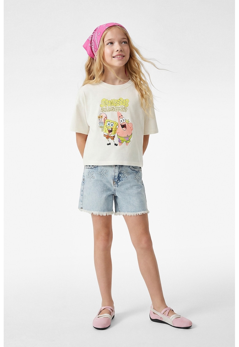Tricou de bumbac cu imprimeu Sponge Bob - Alb fildes