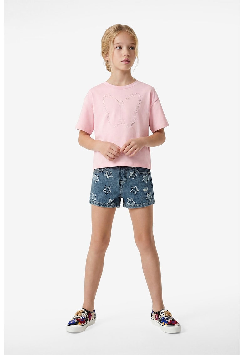 Tricou de bumbac cu aplicatie fluture - Roz