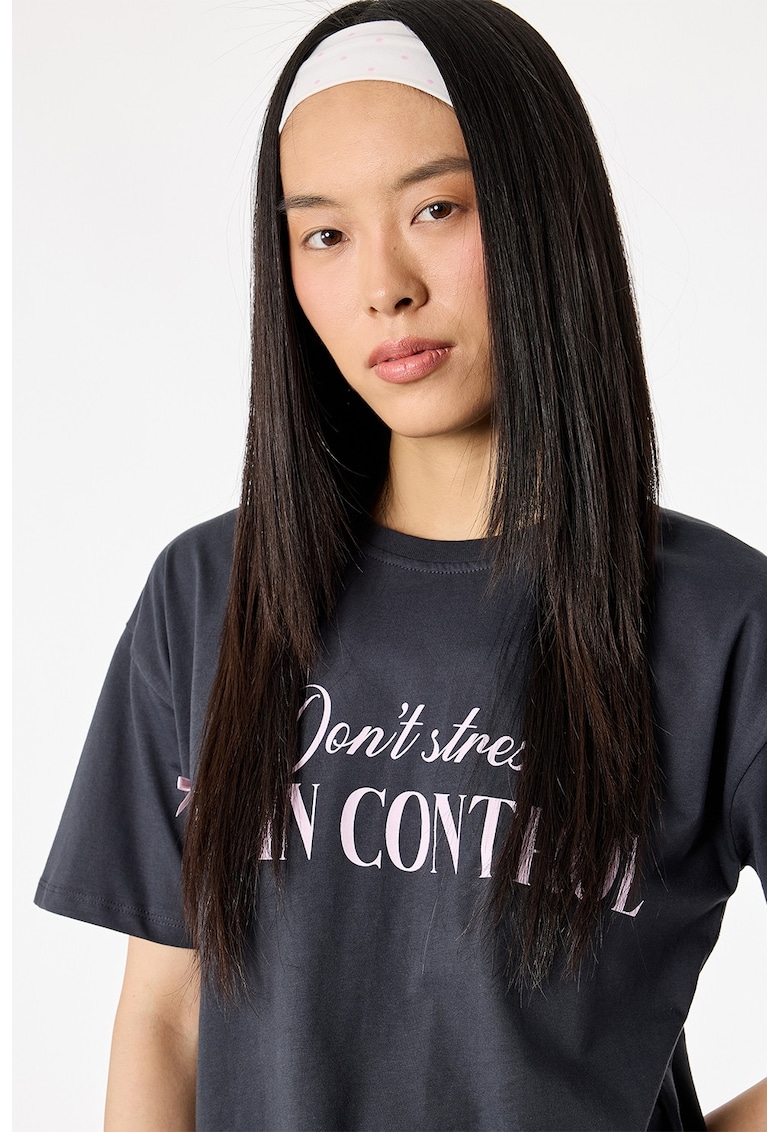 Tricou cu imprimeu text - Gri antracit
