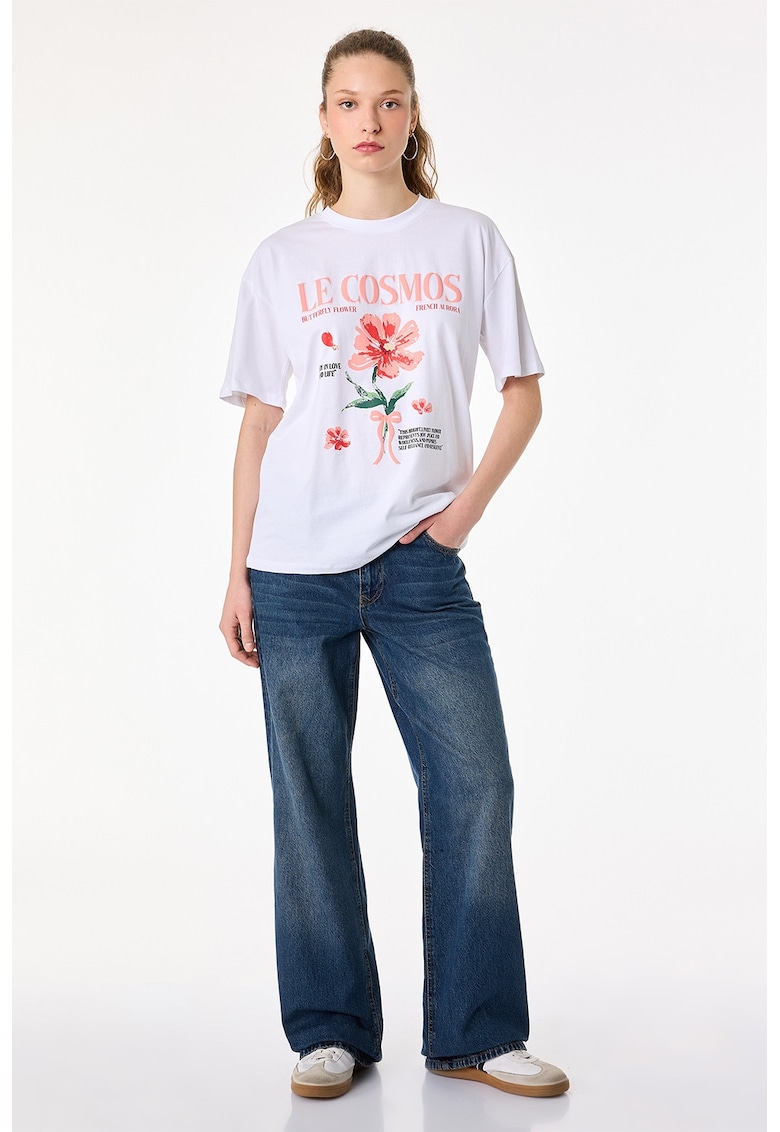 Tricou cu imprimeu grafic - Alb/Roz