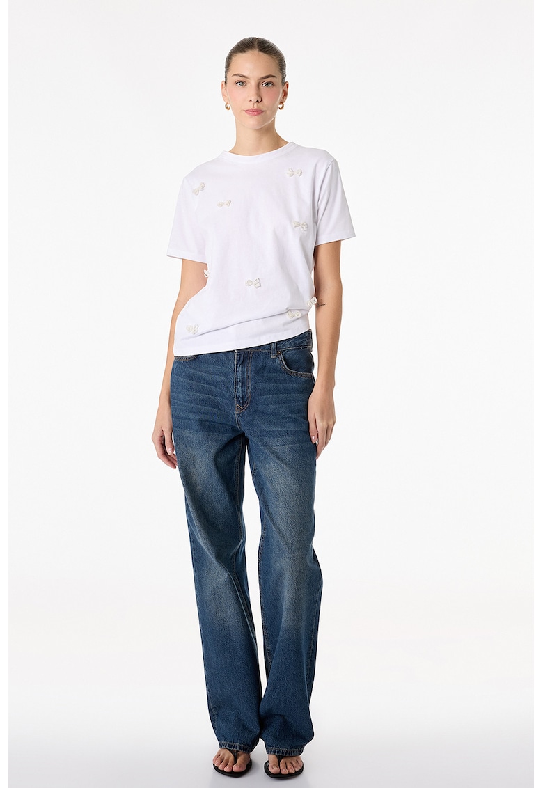 Tricou din bumbac cu aplicatie funda - Alb