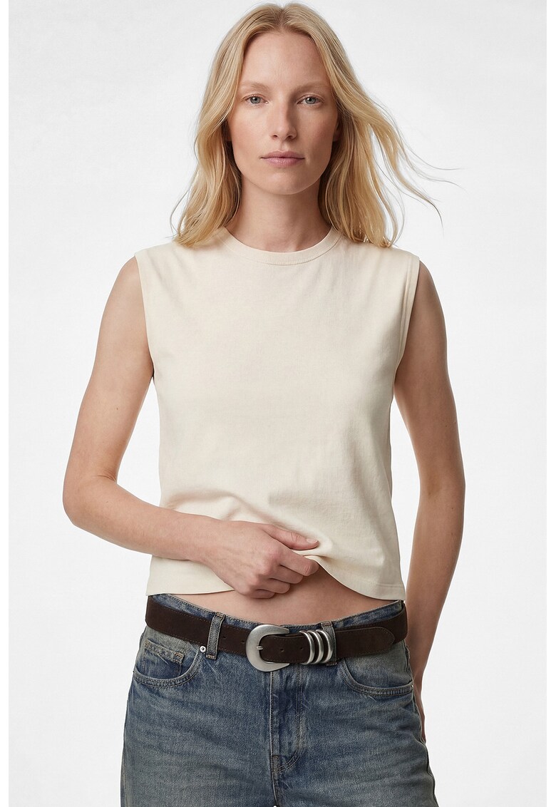 Tricou din amestec de bumbac - fara maneci - Crem