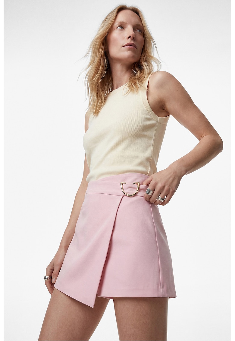 Fusta-pantalon cu buzunar decorativ - Roz pastel