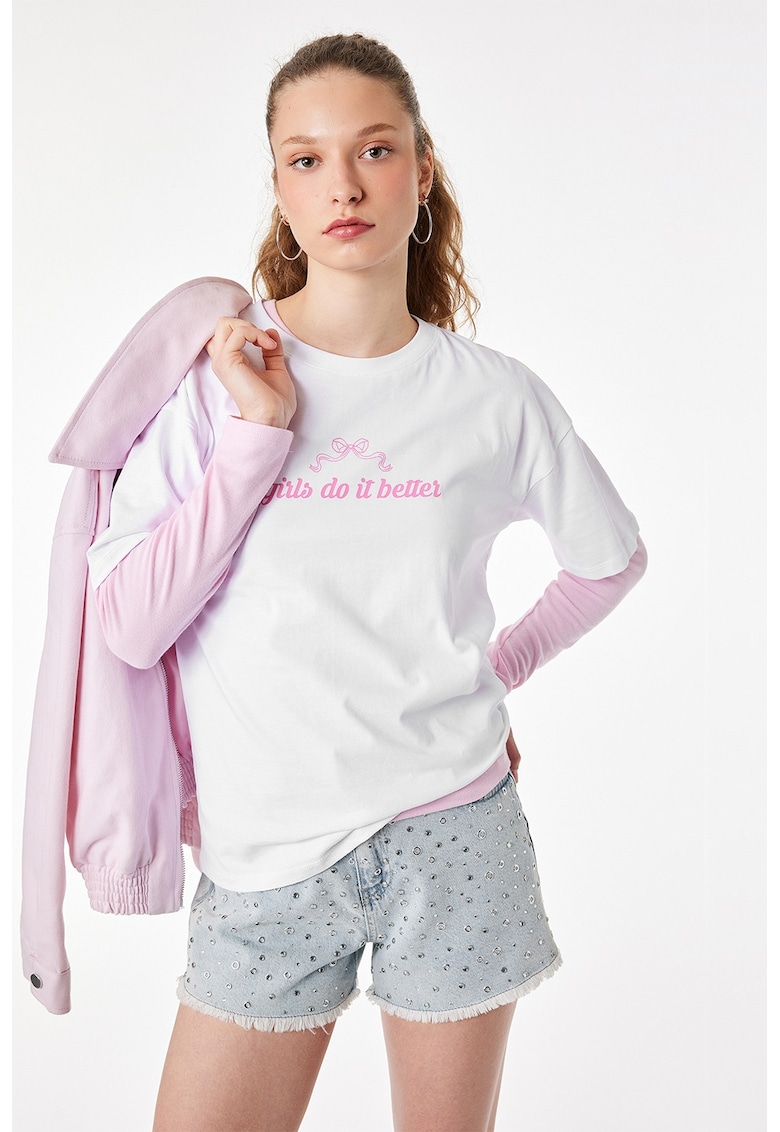Tricou cu imprimeu text - Alb/Roz