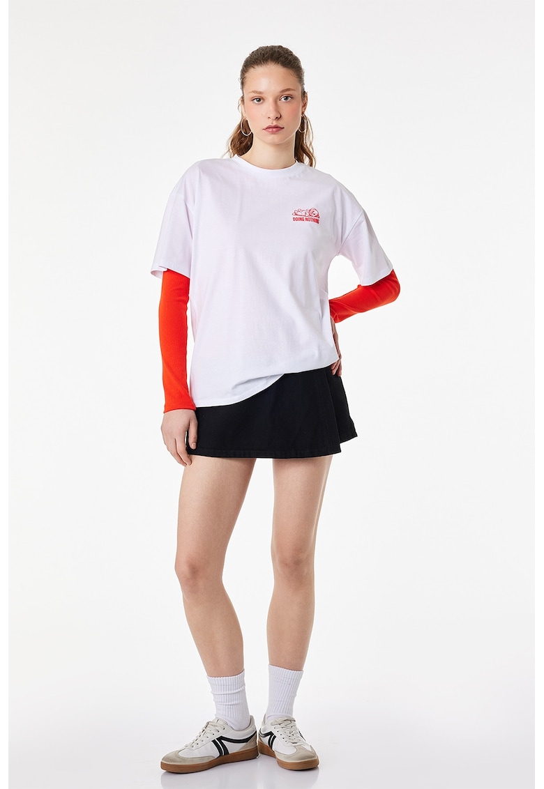 Tricou de bumbac cu imprimeu - Rosu/Alb