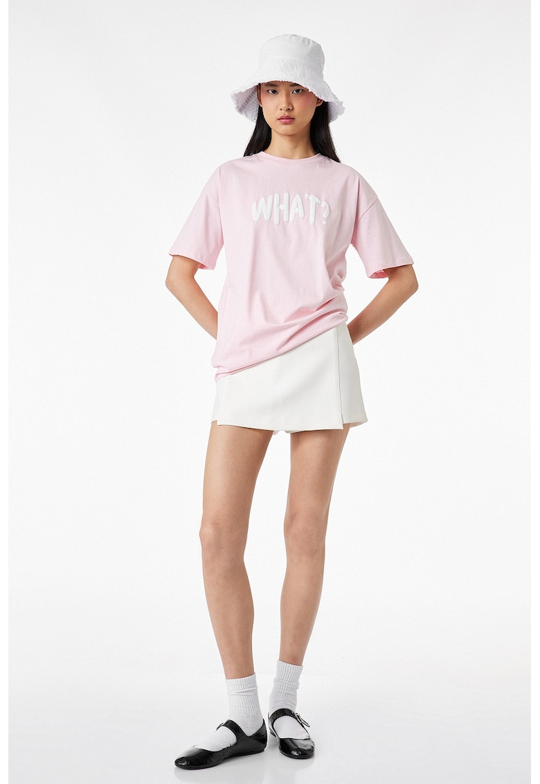 Tricou cu imprimeu text - Alb/Roz pal