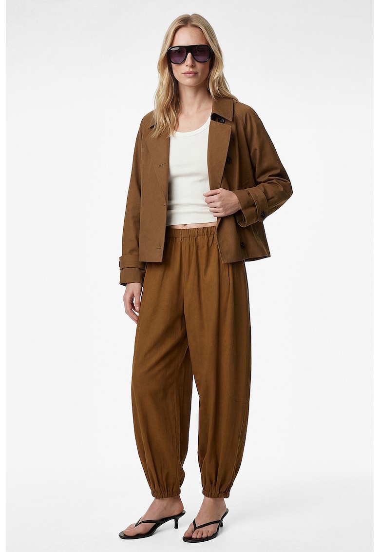 Pantaloni balon uni cu talie medie - Maro