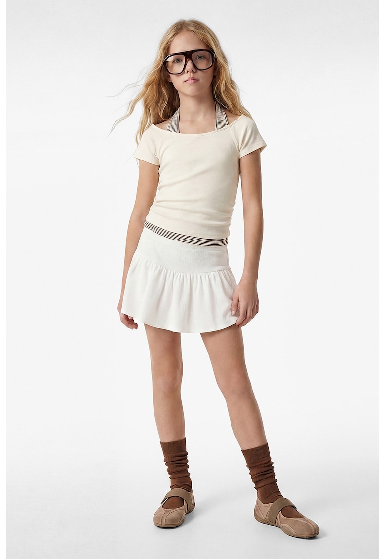 Tricou uni cu decolteu barcuta - Alb fildes