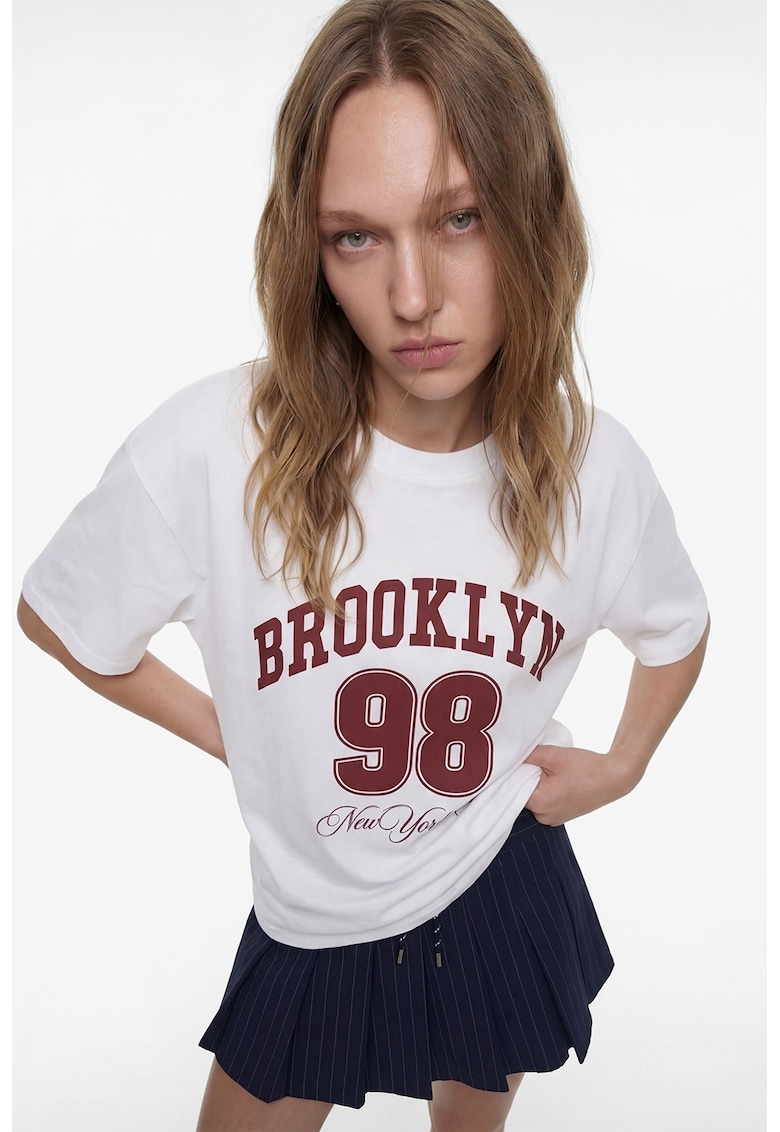 Tricou de bumbac cu imprimeu - Alb/Visiniu