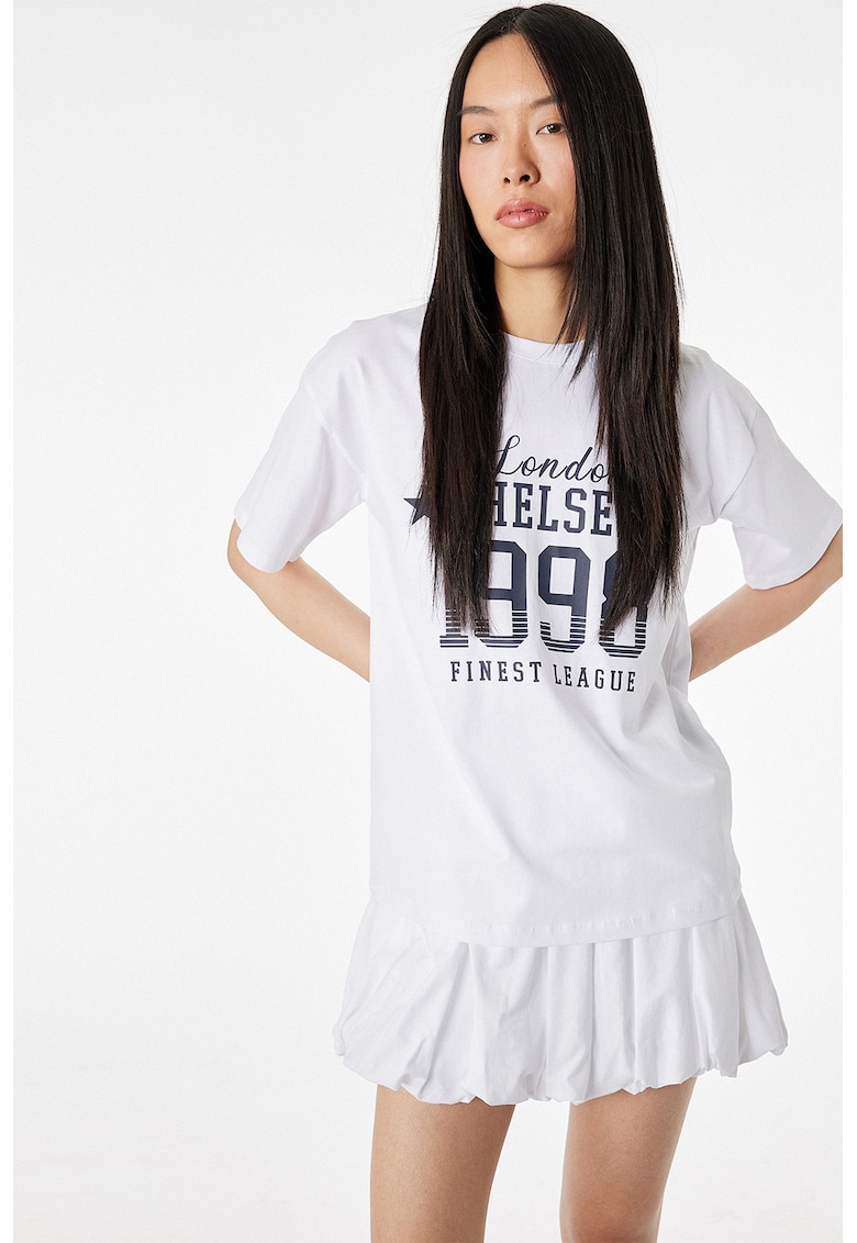 Tricou de bumbac cu imprimeu - Alb/Bleumarin