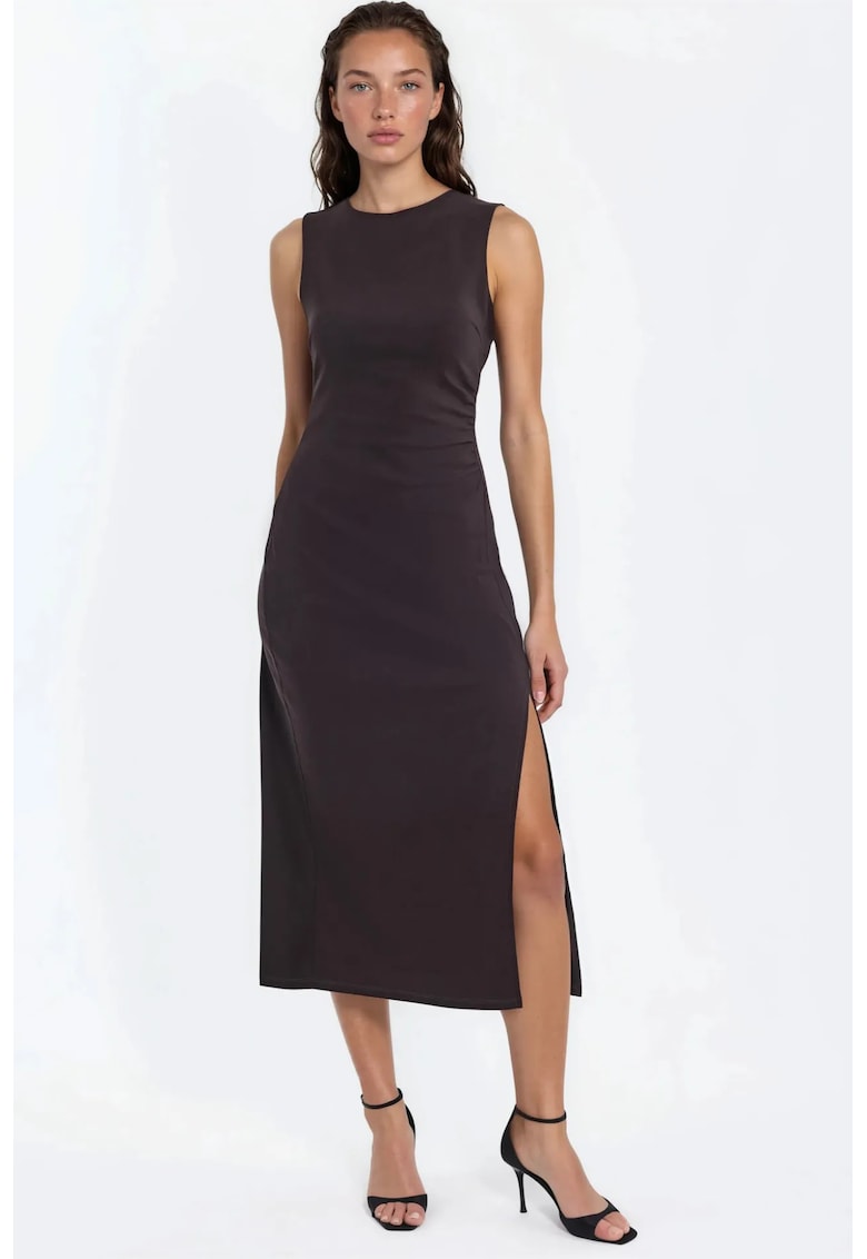 Rochie Midi - fara maneci - maro castaniu