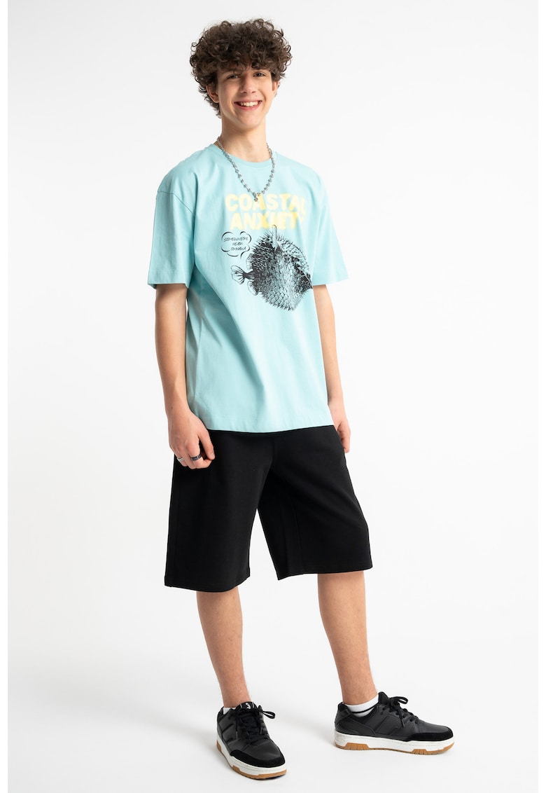 Pantaloni scurti negri cu imprimeu minimalist Negru