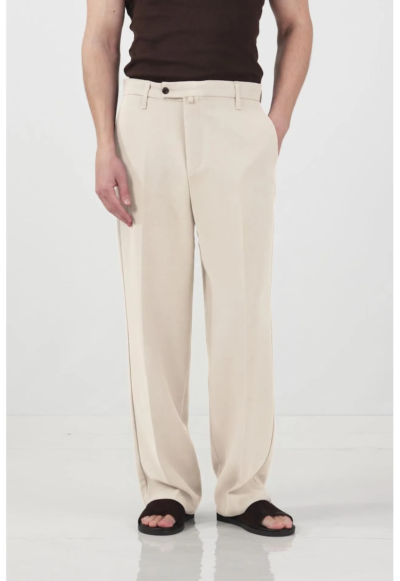 Pantaloni barbati - talie medie - croiala dreapta - bej natural - poliester