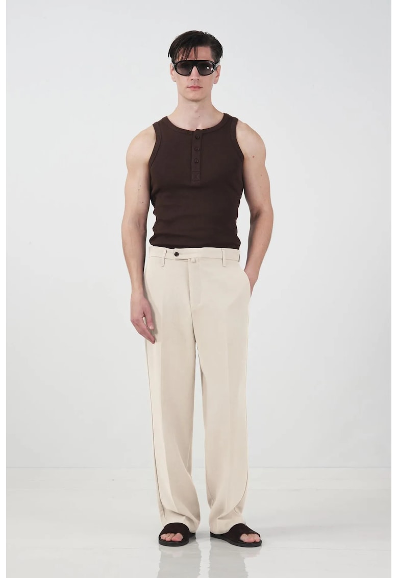 Pantaloni barbati - talie medie - croiala dreapta - bej natural - poliester