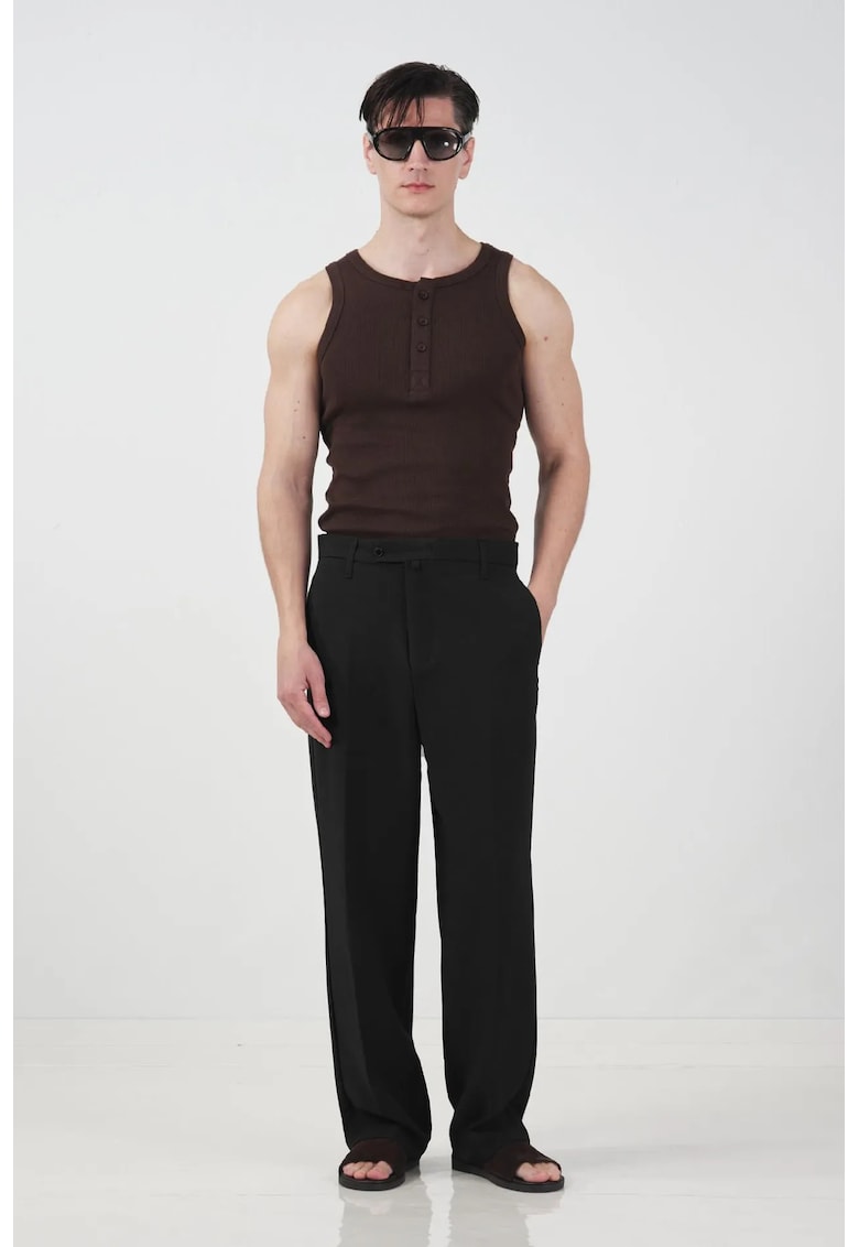 Pantaloni barbati - talie medie - croiala dreapta - negru - poliester