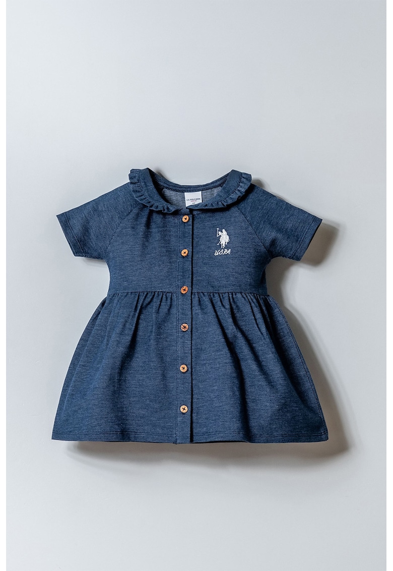Rochie cu broderie logo - Albastru petrol