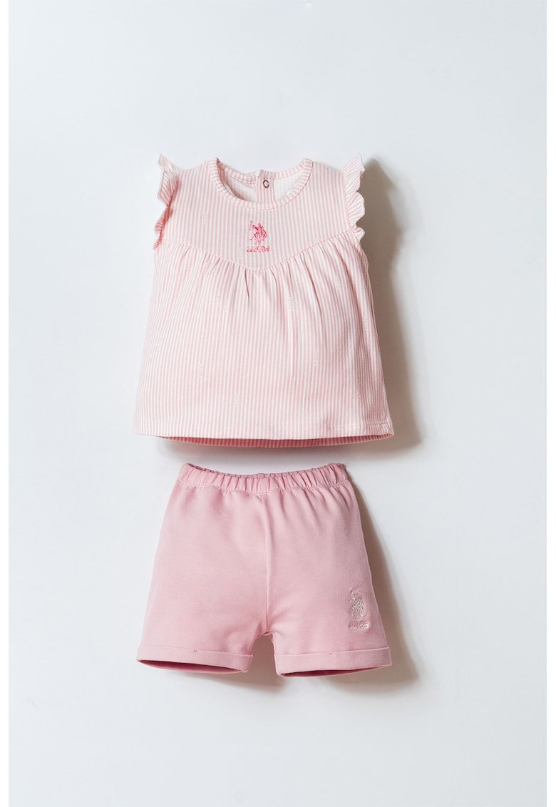 Set de tricou si pantaloni scurti cu broderie logo - Roz deschis/Roz