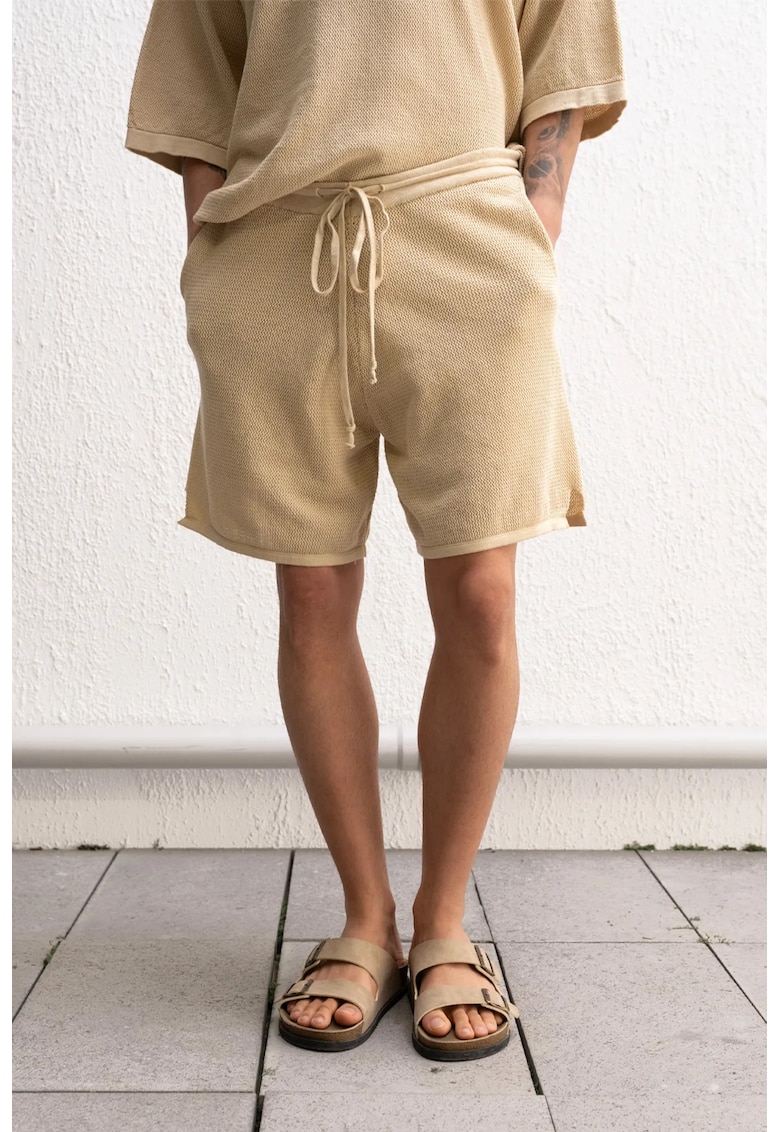 Pantaloni scurti - din bumbac - talie medie - bej natural - pentru barbati
