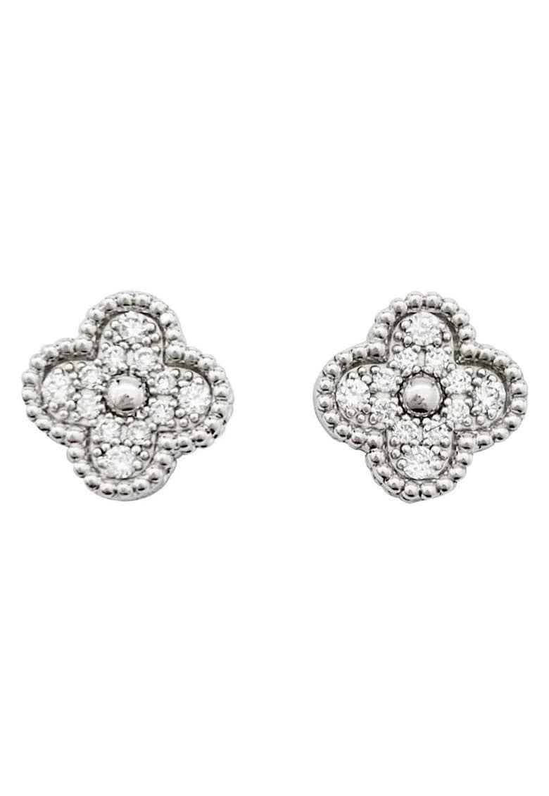 Cercei argintii - din otel inoxidabil - suflati cu aur 18k - forma de trifoi - cu zirconii - Celestia C3