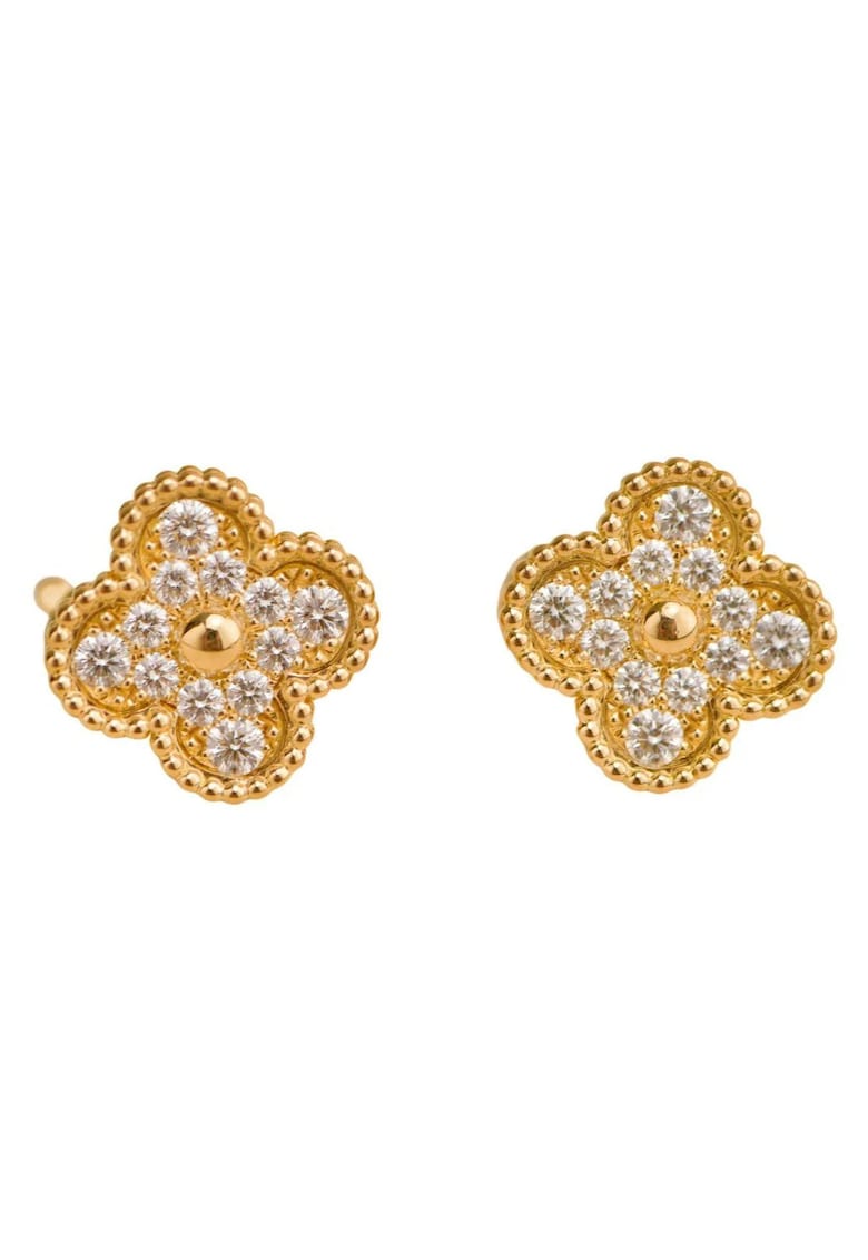 Cercei aurii - din otel inoxidabil - suflati cu aur 18k - forma de trifoi - cu zirconii - Carmina C3
