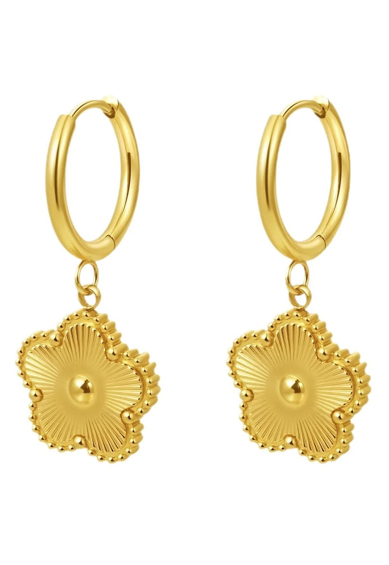 Cercei din otel inoxidabil - suflati cu aur 18k - forma de floricica - C4 - Auriu