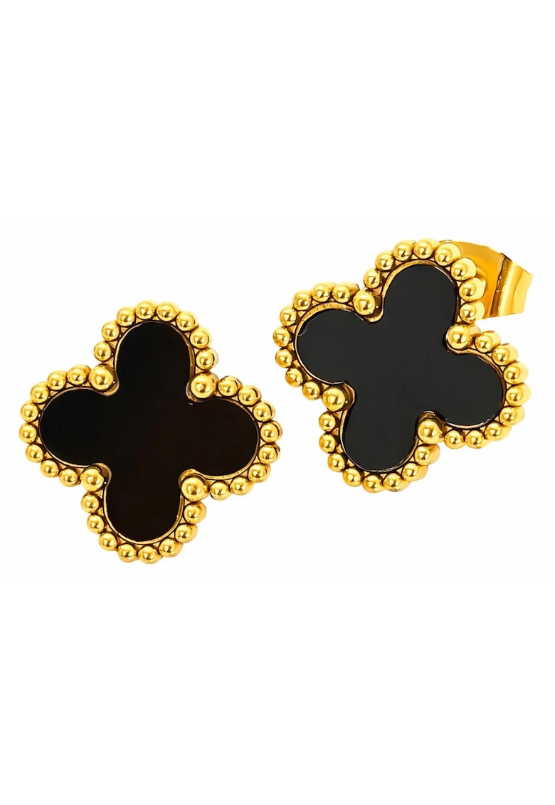 Cercei aurii - din otel inoxidabil - suflati cu aur 18k - forma de trifoi - Fiora C4