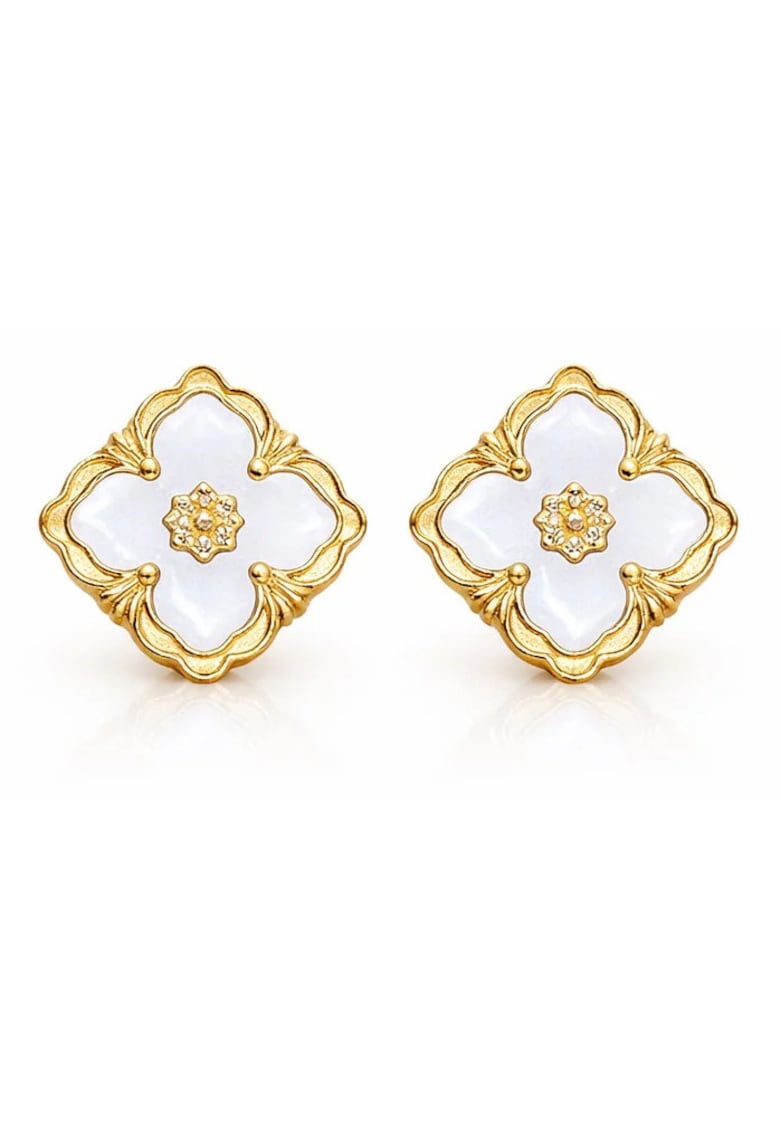 Cercei aurii - din otel inoxidabil - suflati cu aur 18k - forma de floare - Odette C5