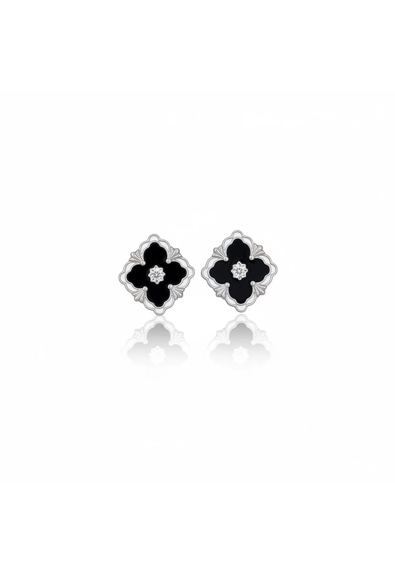 Cercei argintii - din otel inoxidabil - suflati cu aur 18k - forma de floare - Oriana C5