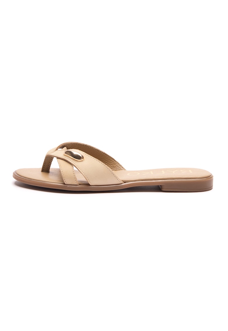 Papuci flip-flop din piele - Bej