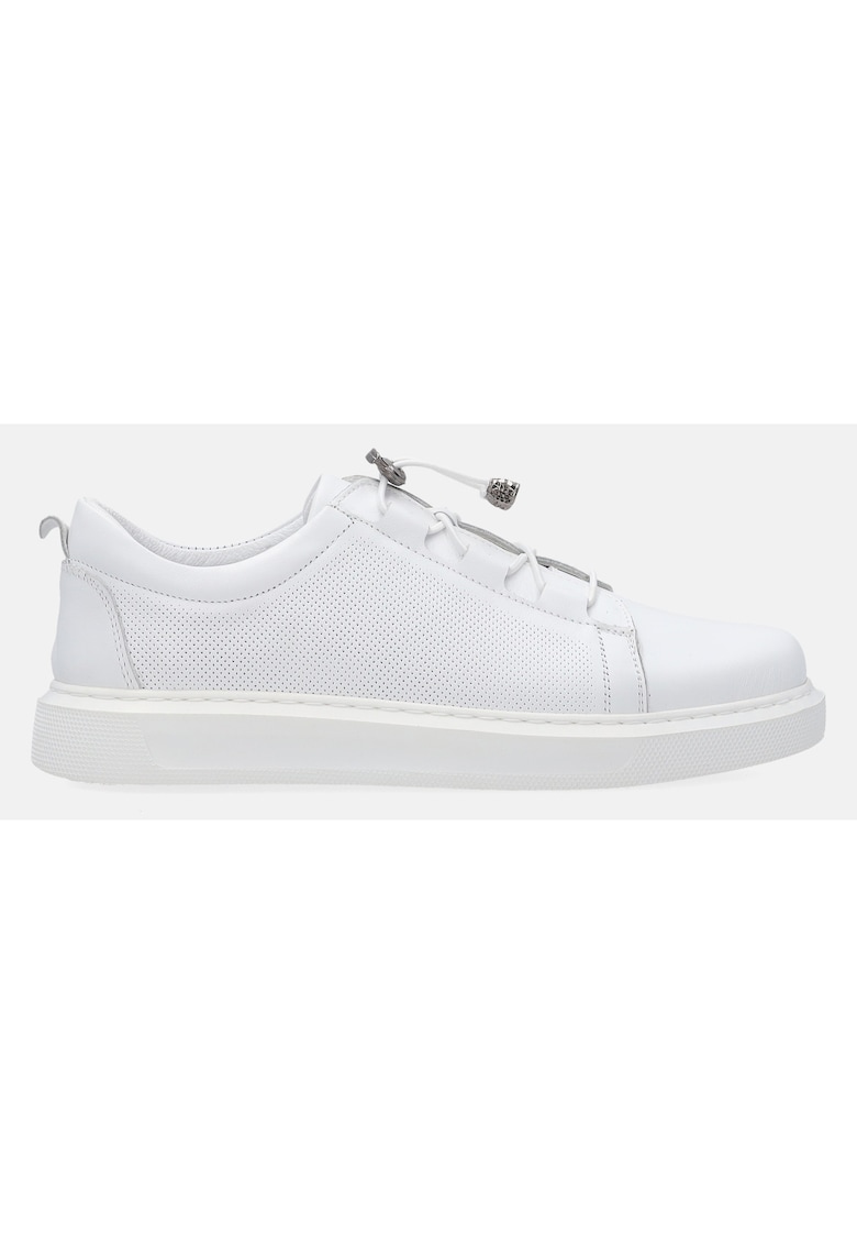 Pantofi sport din piele cu aspect perforat - Alb