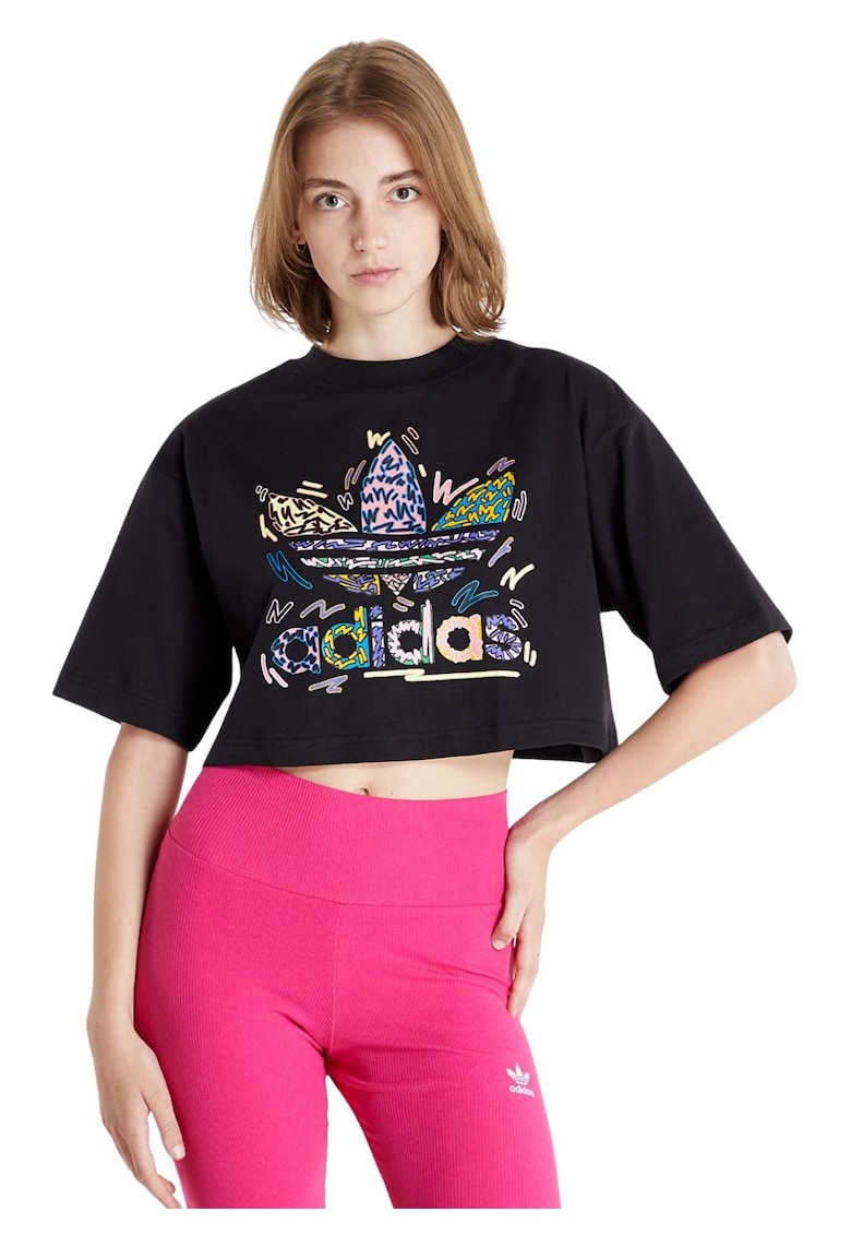 Tricou crop cu imprimeu logo supradimensionat Love Unites -