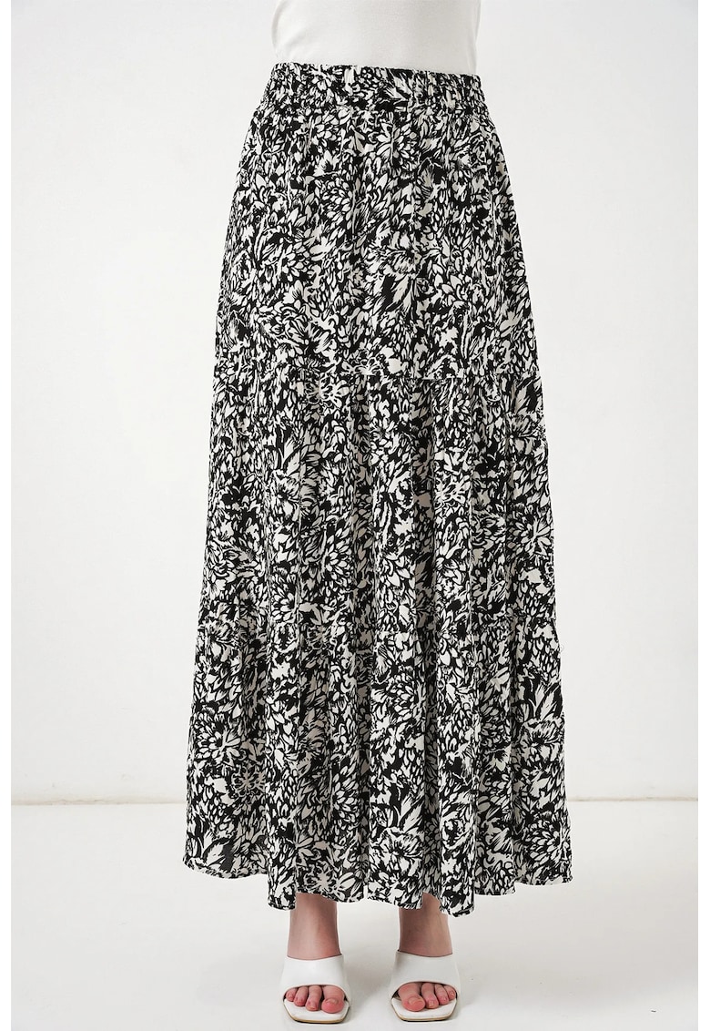 Fusta Maxi cu Model - Croiala Relaxata - 100% viscoza - Alb/Negru