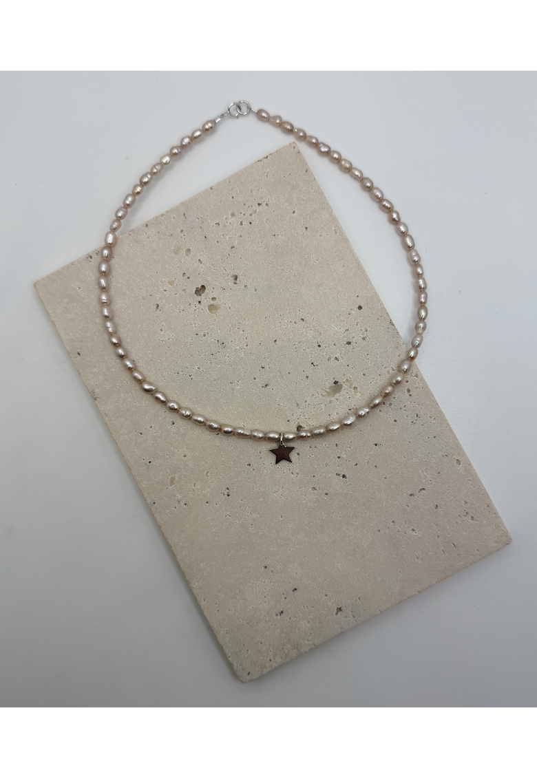 Colier handmade - realizat din perle de cultura - roz - pandantiv stea din argint925 - inchiderile argint925