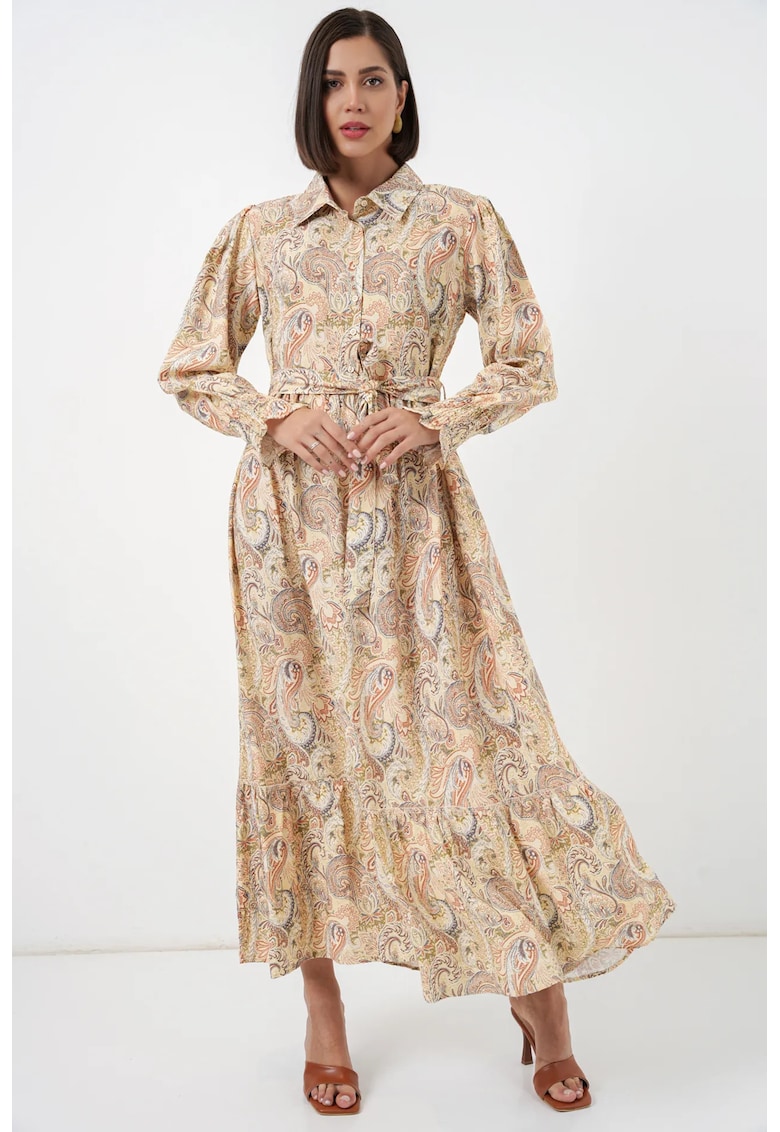 Rochie camasa imprimeu paisley - galben chihlimbar - viscoza -