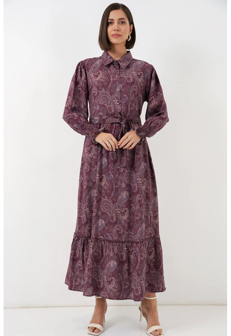 Rochie camasa imprimeu paisley - rosu - viscoza si nailon