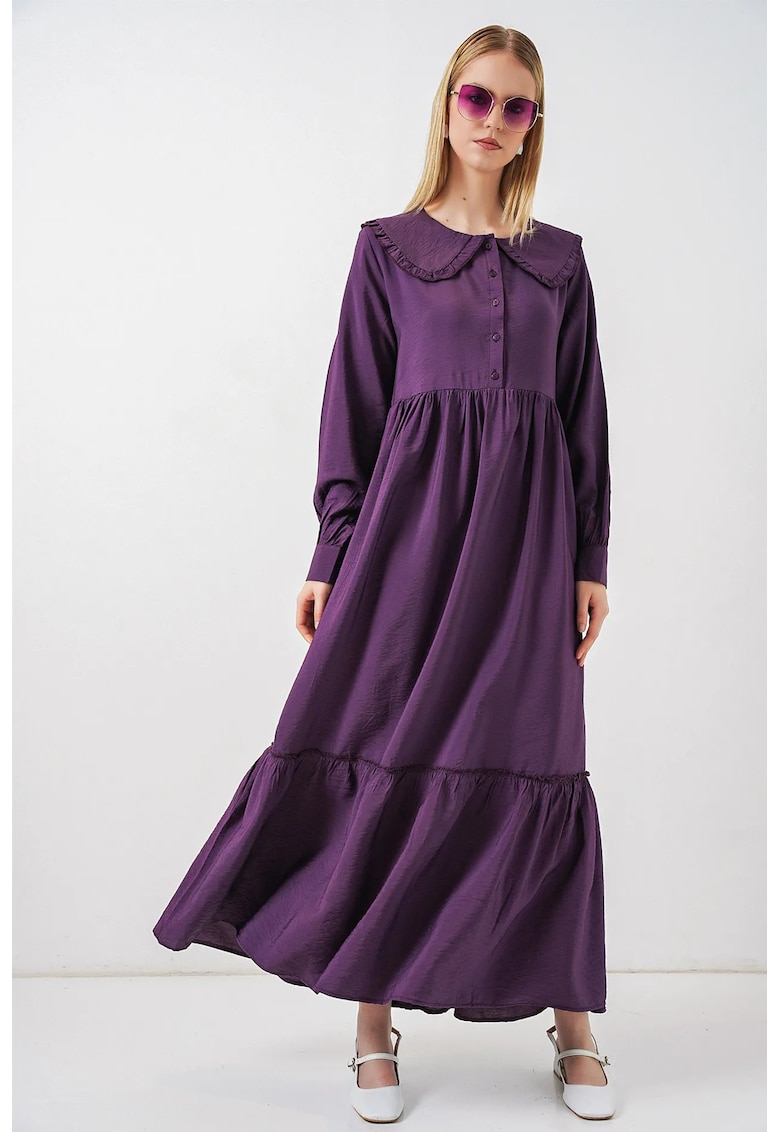 Rochie Maxi Guler Peter Pan - Maneca lunga - Mov Ametist - 84% viscoza
