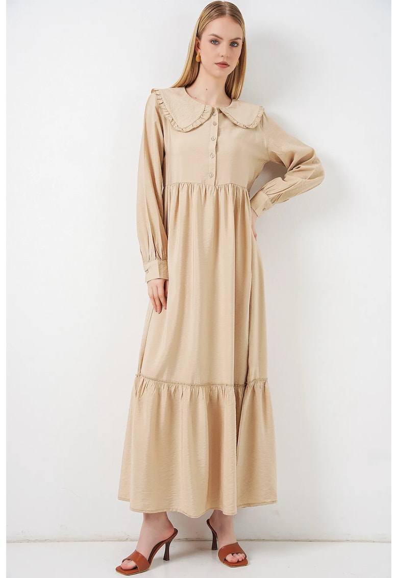 Rochie Maxi guler bebelus - maneca lunga - bej natural - Bej Natural