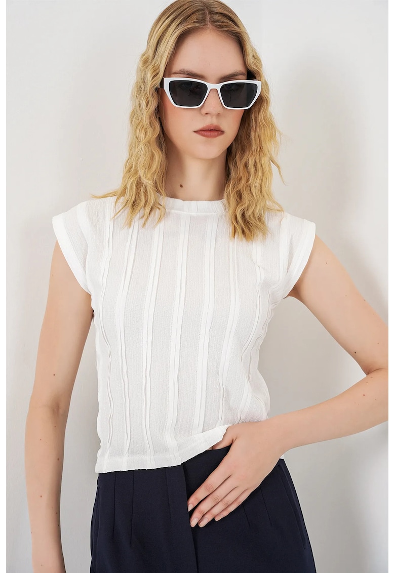 Bluza casual - regular fit - alb - poliester-elastan - texturata