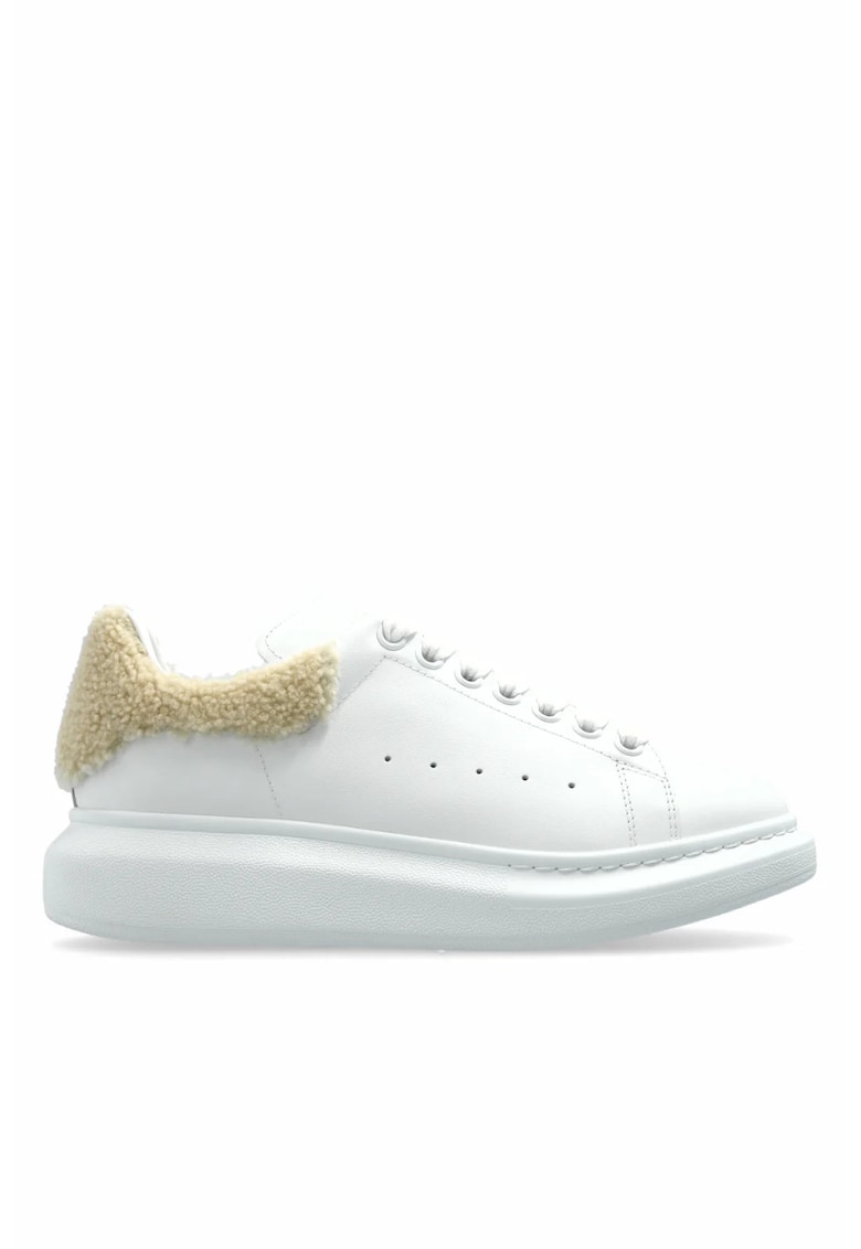 Oversized leather furry heel tab White sneakers - Alb/Bej