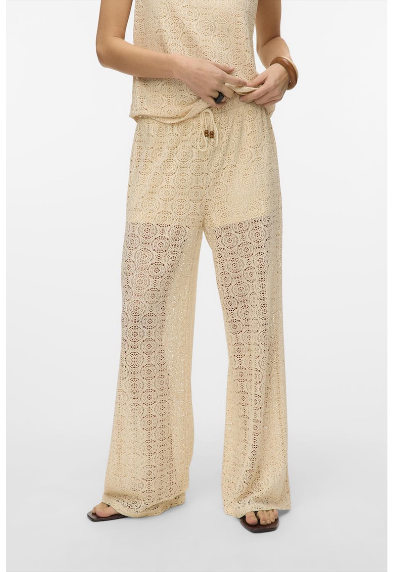 Pantaloni din dantela cu croiala ampla - Bej