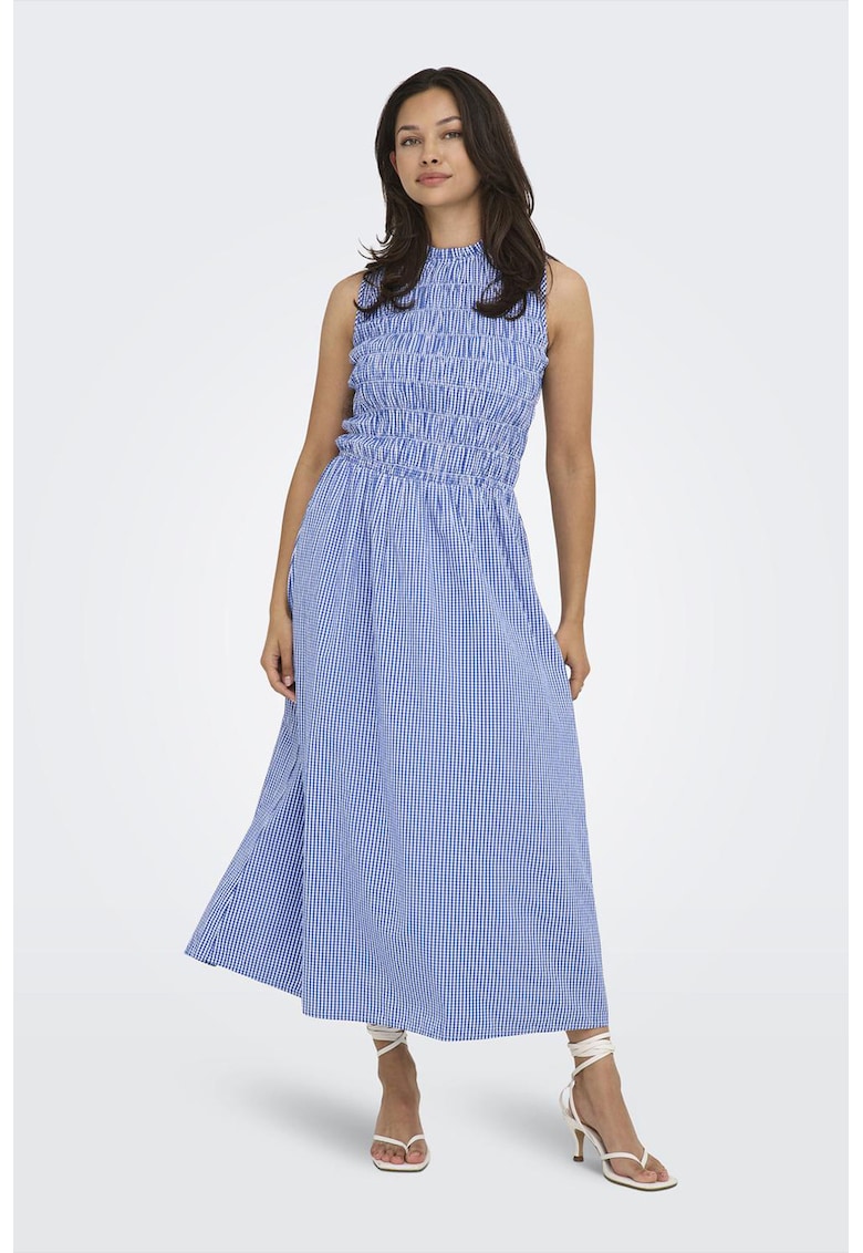 Rochie evazata cu model in carouri - Alb/Albastru