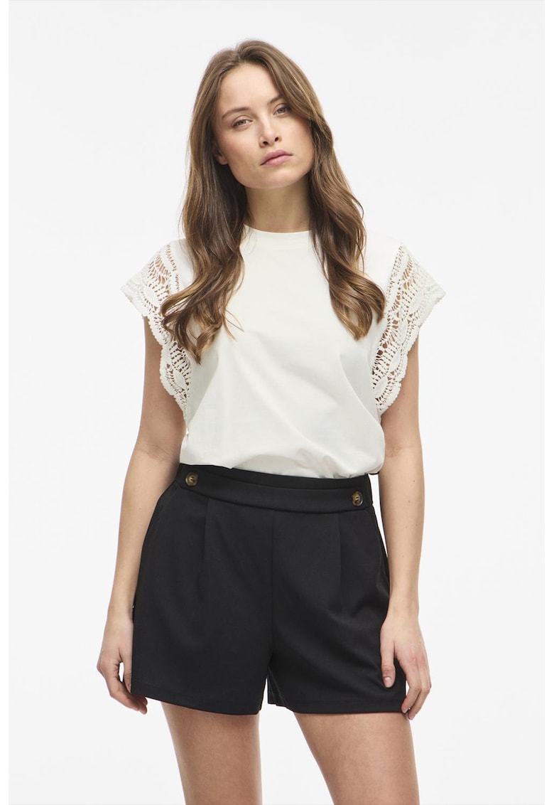 Tricou din bumbac organic cu maneci crosetate - Alb