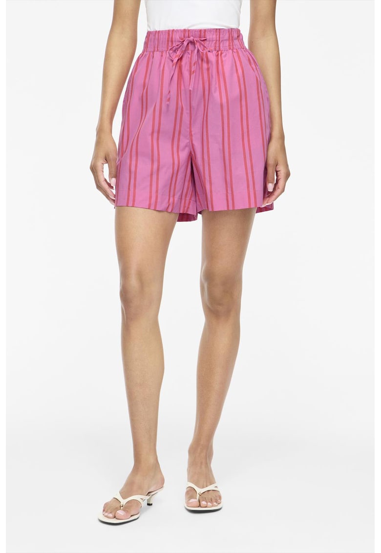 Pantaloni scurti din amestec de bumbac organic cu dungi - Fucsia