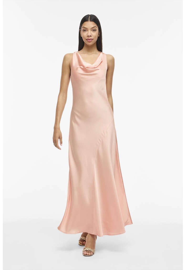 Rochie de satin cu decolteu drapat - Piersica